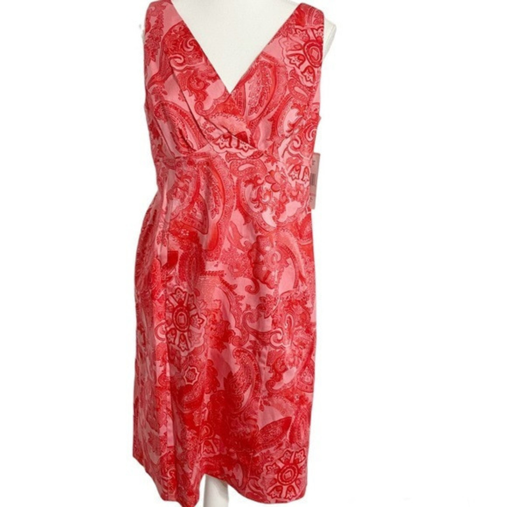 Jones New York Signature Pink & Red Paisley Surplice V-Neck Sheath Dress NWT